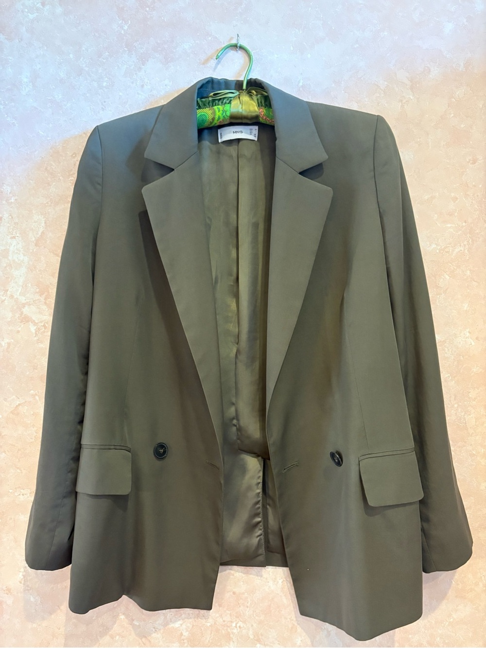 Mango Olive Green Double-Button Blazer